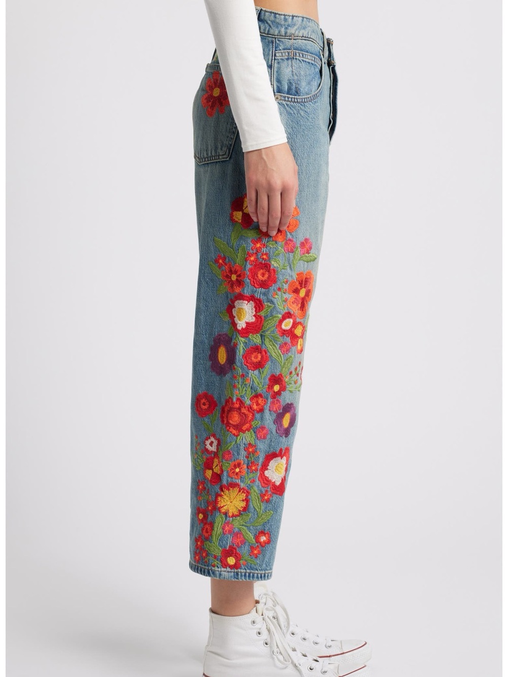 Free People We The Free Willow Floral Embroidered Jean Retrograde Blue Size 25 - Picture 5 of 16